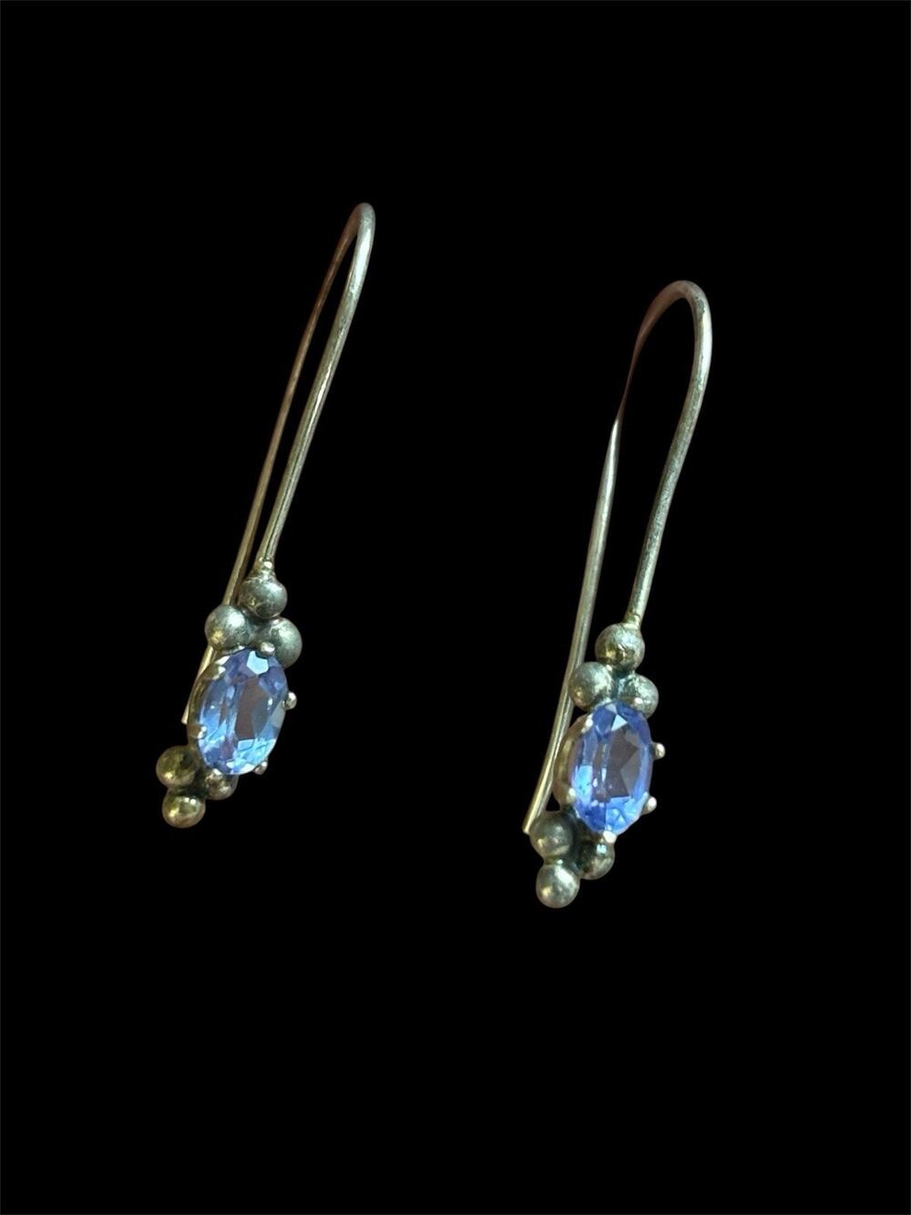Sterling Silver Prong Set Tanzanite Dangle Earrings 925